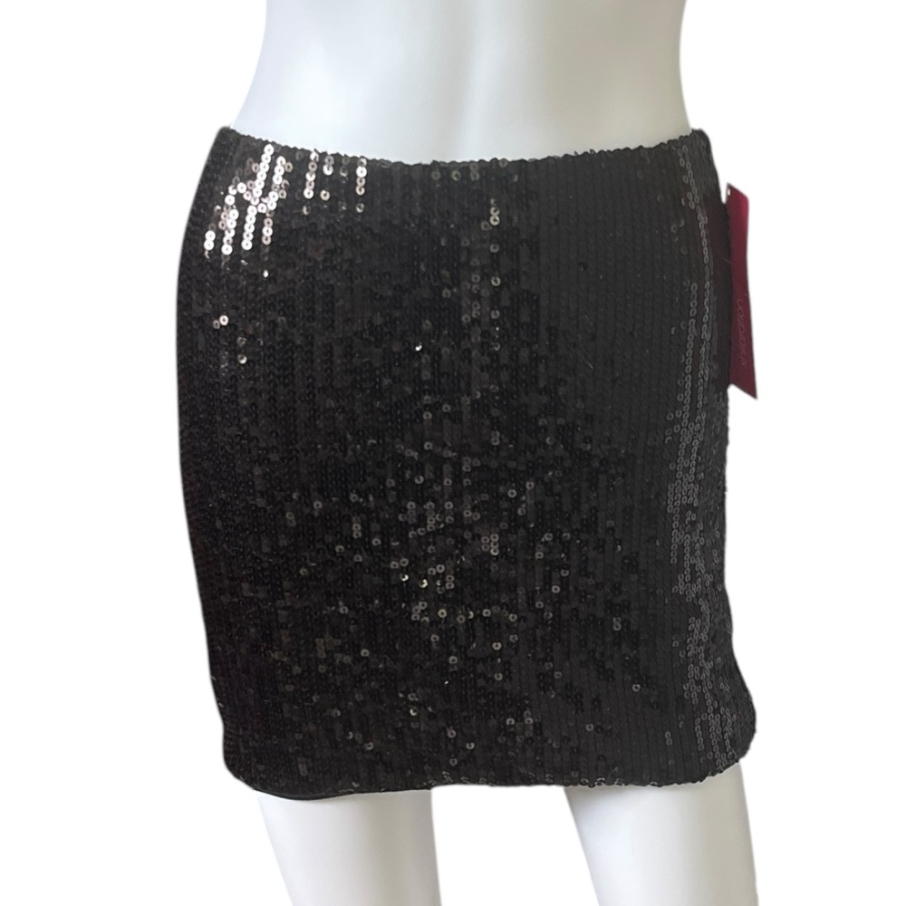 NEW Xhilaration Black Sequin Mini Skirt Pull On Stretch Womens Size Small S